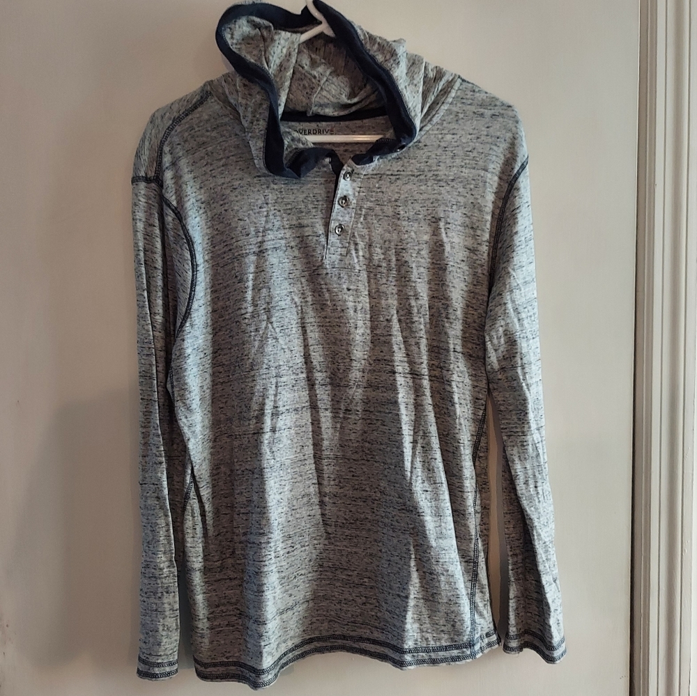 Overdrive cotton heathered gray/blue lightweight hoodie